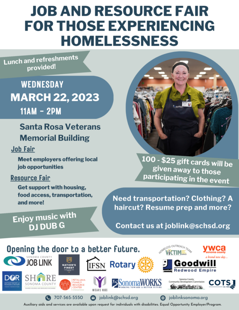 Job & Resource Fair for those Experiencing Homelessness Sonoma County